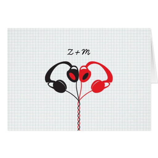 Hipster Headphones (Red/Black) Wedding Thank You Card