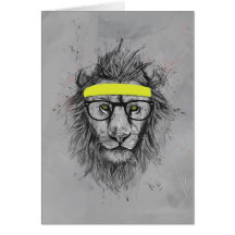 Hipster lion greeting cards