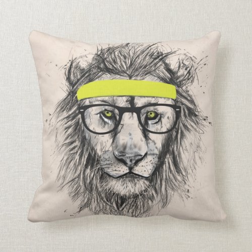 Hipster Lion | Fun Cool Art Throw Pillow