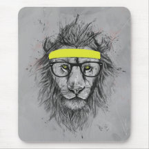 Hipster lion mouse pad