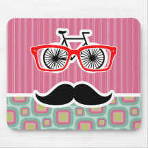 Hipster Pink and Mint Retro Mustache Mouse Pad
