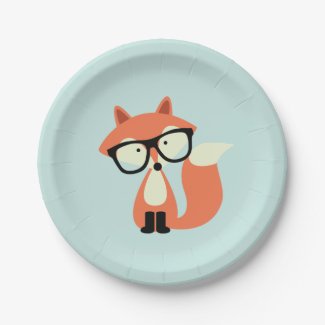 Hipster Red Fox 7 Inch Paper Plate