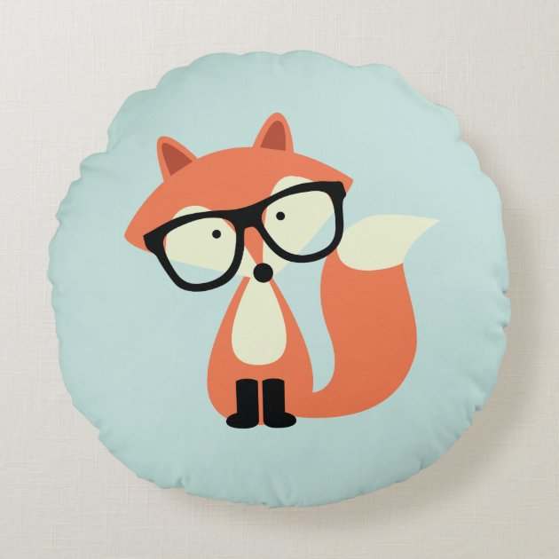 Hipster Red Fox Round Pillow