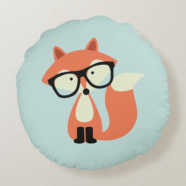 Hipster Red Fox Round Pillow