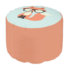 Hipster Red Fox Round Pouf