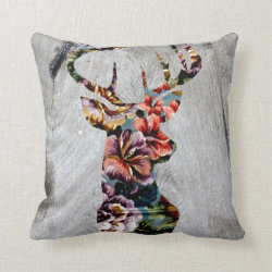 Hipster Vintage Floral Deer Head Silhouette Throw Pillows