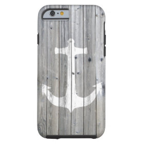 Hipster Vintage White Nautical Anchor on Gray Wood Tough iPhone 6 Case