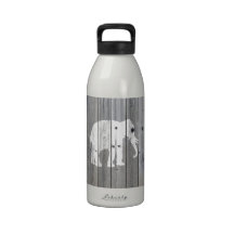 Hipster White Retro Elephant Vintage Gray Wood Water Bottles