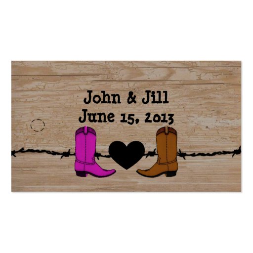 His And Her Cowboy Boots Wedding Favor Hang Tag Business Card Templates (front side)