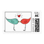 His and Her Love Birds Wedding Kiss Stamp