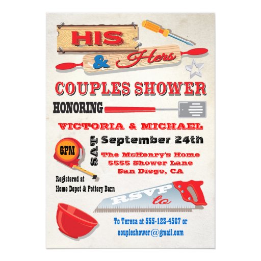 His and Hers Couples Tools Kitchen Shower Invites