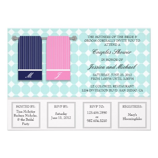 His and Hers Towels Modern Couples Shower Personalized Invitation