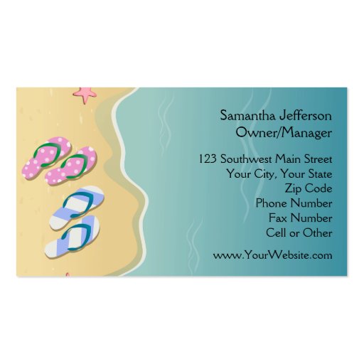 His/Hers Flip Flops on the Beach Business Card Templates (back side)