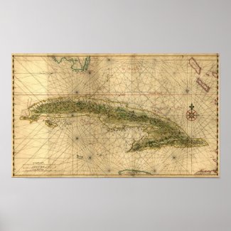 Historic 1639 Map of Cuba by Joan Vinckeboons Poster