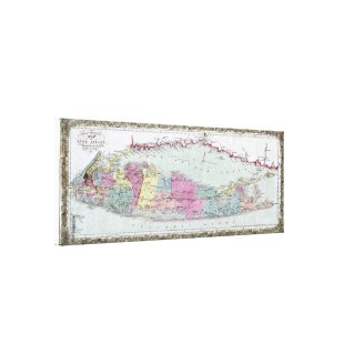Historic 1855-1857 Travellers Map of Long Island Stretched Canvas Print