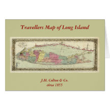 Historic 1855-1857 Travellers Map of Long Island Greeting Cards