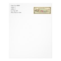 Historic 1855-1857 Travellers Map of Long Island Letterhead Template