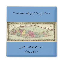 Historic 1855-1857 Travellers Map of Long Island Refrigerator Magnet