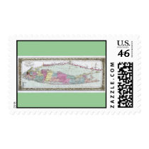 Historic 1855-1857 Travellers Map of Long Island Stamps