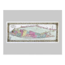 Historic 1855-1857 Travellers Map of Long Island Post Cards