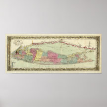 Historic 1855-1857 Travellers Map of Long Island Poster