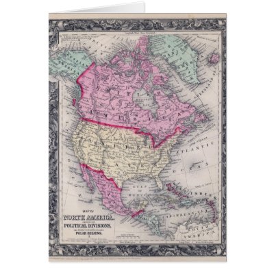 Historic 1860 Map of North America Card by ZephyrusBooks