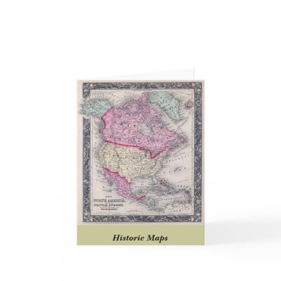 Historic 1860 Map of North America Cards by ZephyrusBooks