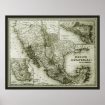 Historical Map Mexico and Guatemala poster/print