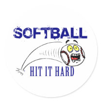 Hit It Hard Softball Round Stickers