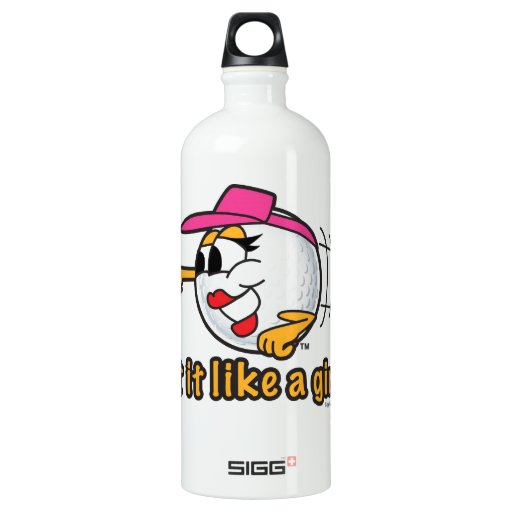 Hit It Like A Girl cartoon golf ball art Water Bottle Zazzle