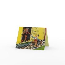 Hitching a Free Ride Train Railroad Box-Car Card