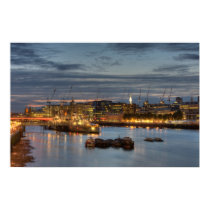 HMS Belfast at night in London England posters