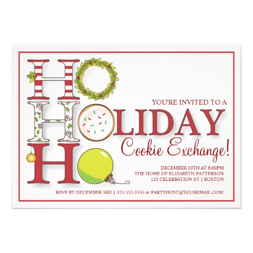 HO HO HO Holiday Cookie Exchange Party Announcement (front side)