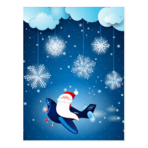 Ho ho ho! Santa on the airplane, postcard