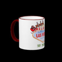 HO HO HO Santa & Reindeers on Las Vegas Sign Mug by vegasdusoleil HO HO HO Santa & Reindeers on Las Vegas Sign Mug