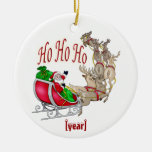 Ho Ho Ho Santa Sleigh and Reindeer Christmas Ornaments