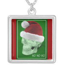 HO HO HO...SKULL WITH SANTA HAT HOLIDAY PRINT NECKLACES