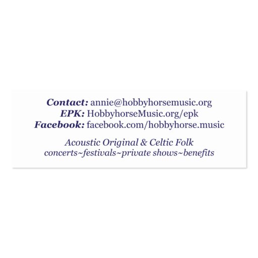 Hobbyhorse skinny business card (back side)