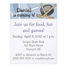 Hockey Birthday Party Invitations 4.25 in