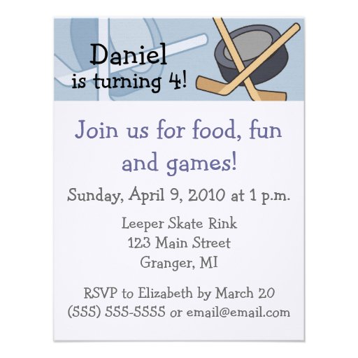 Hockey Birthday Party Invitations 4.25 in