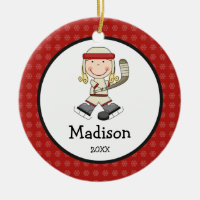 Hockey Blonde Girl Kids Personalized Christmas Double-Sided Ceramic Round Christmas Ornament