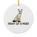 Hockey Cat Pissed Christmas Ornament