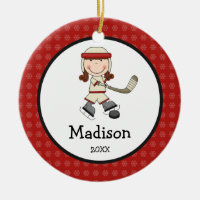 Hockey Girl Kids Personalized Christmas Double-Sided Ceramic Round Christmas Ornament