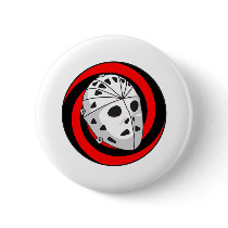 hockey goalie mask red black buttons