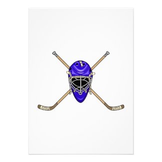Hockey Helmet & Cross Sticks Blue Custom Invitation
