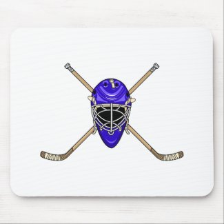 Hockey Helmet & Cross Sticks Blue mousepad