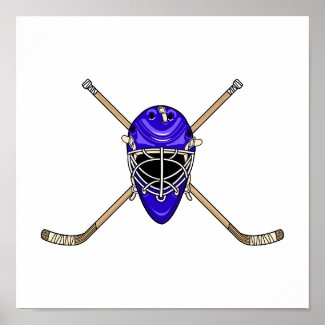 Hockey Helmet & Cross Sticks Blue Print