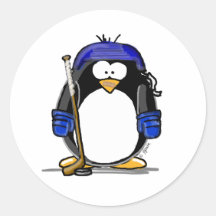 Hockey Penguin Round Stickers