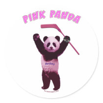 Hockey Pink Panda Bear Round Sticker