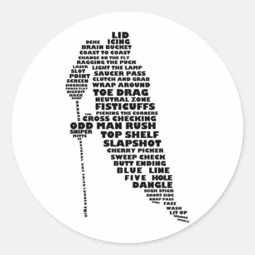 Hockey Player Text Art Classic Round Sticker Zazzle